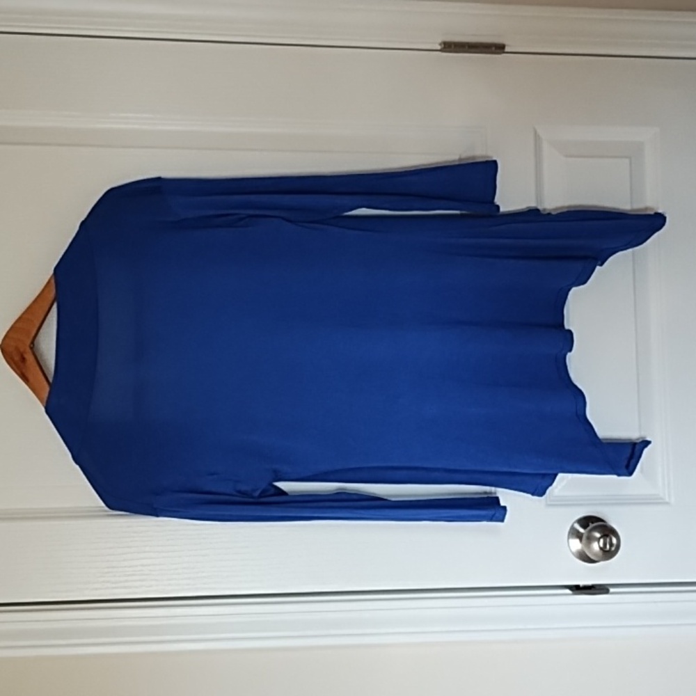 Cobalt Blue Draped Open Front Cardigan Asymmetrical Hem Lightweight Knit XS S - Picture 5 of 5